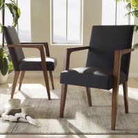 Baxton Studio BBT5267-Dark Grey-Chair Andrea Mid-Century Modern Dark Grey Upholstered Wooden Armchair (Set of 2)